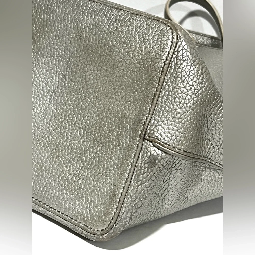 Tory Burch Perry Metallic Gray Leather Large Silver Tote Bag